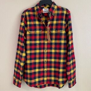 Fjallraven New Size M Skog Slim Fit Heavy Flannel Button Down Shirt Red Yellow